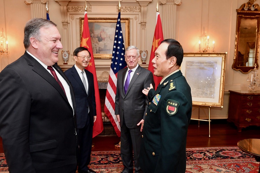 Tlačová konferencia po rokovaní ministra zahraničných vecí a ministra obrany USA s čínskymi partnermi